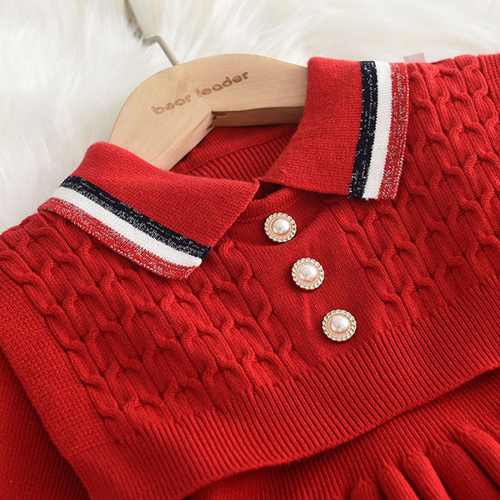 3-7 Jahre Alte Koreanische Version Marineblaues Süßes und Niedliches Mädchenkleid Herbst- und Winter-Strickkleid mit Langen Ärmeln für Kinder – Detail 12