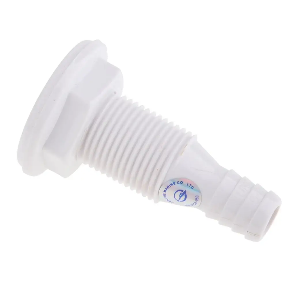 White  Boat Thru Hull Fitting Drain Connector for 5/8 inch Hose Barb