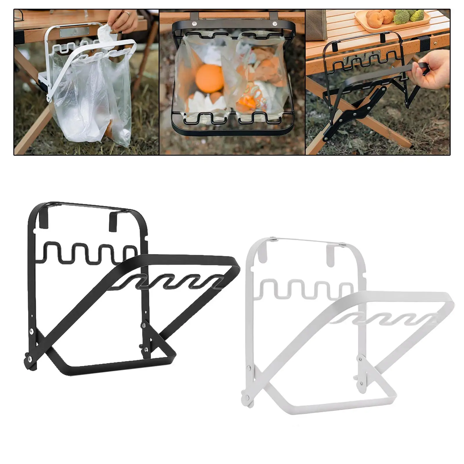 Foldable Hanging Garbage Bag Shelf Bag Shelf Holder Stand Practical Iron Garbage Bag Hanging Rack for Kitchen Outdoor Picnic BBQ