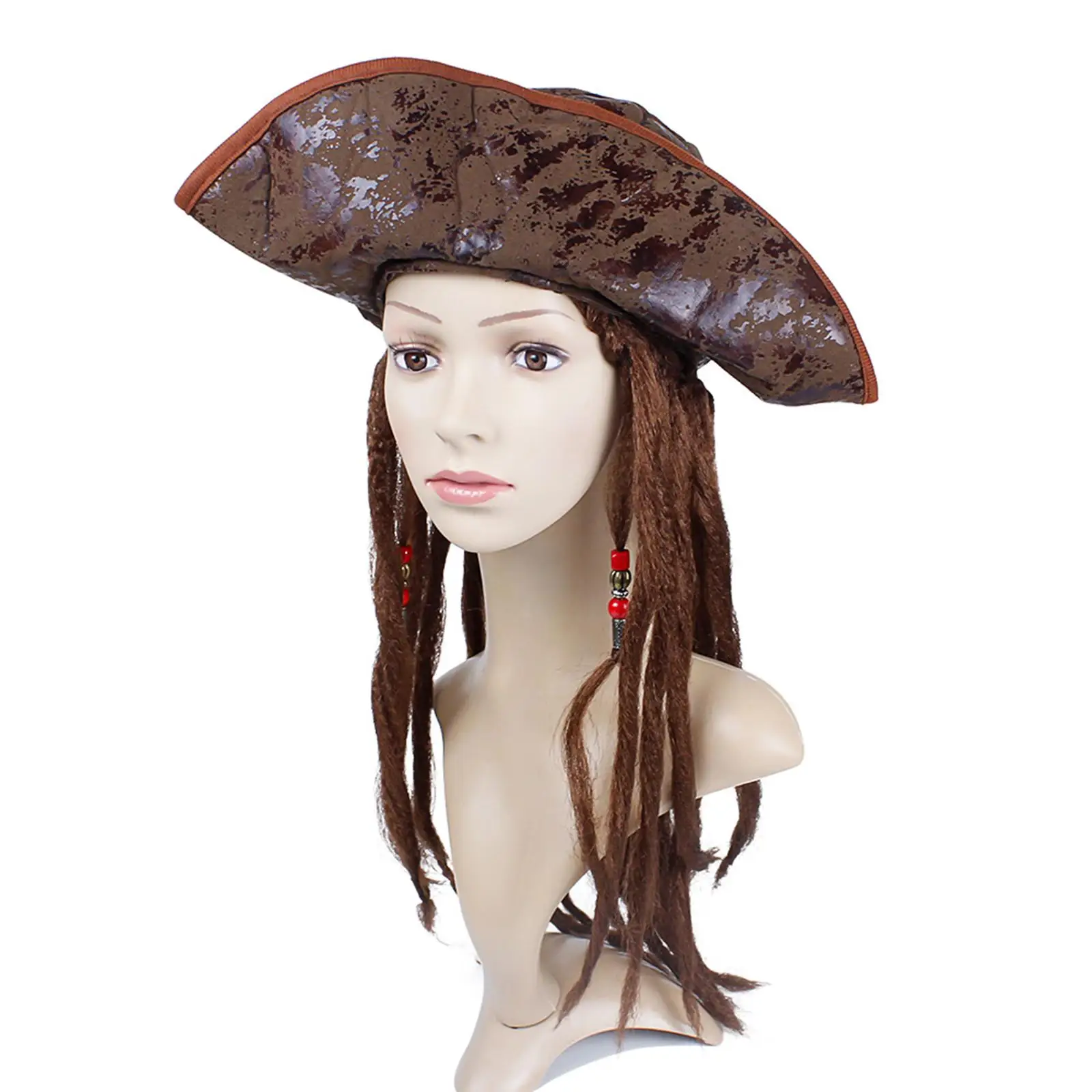 Faux Leather Pirate Hat with Wig captains Costume Cap for Fancy Dress Events Play Games of Adventure and Mischief Men
