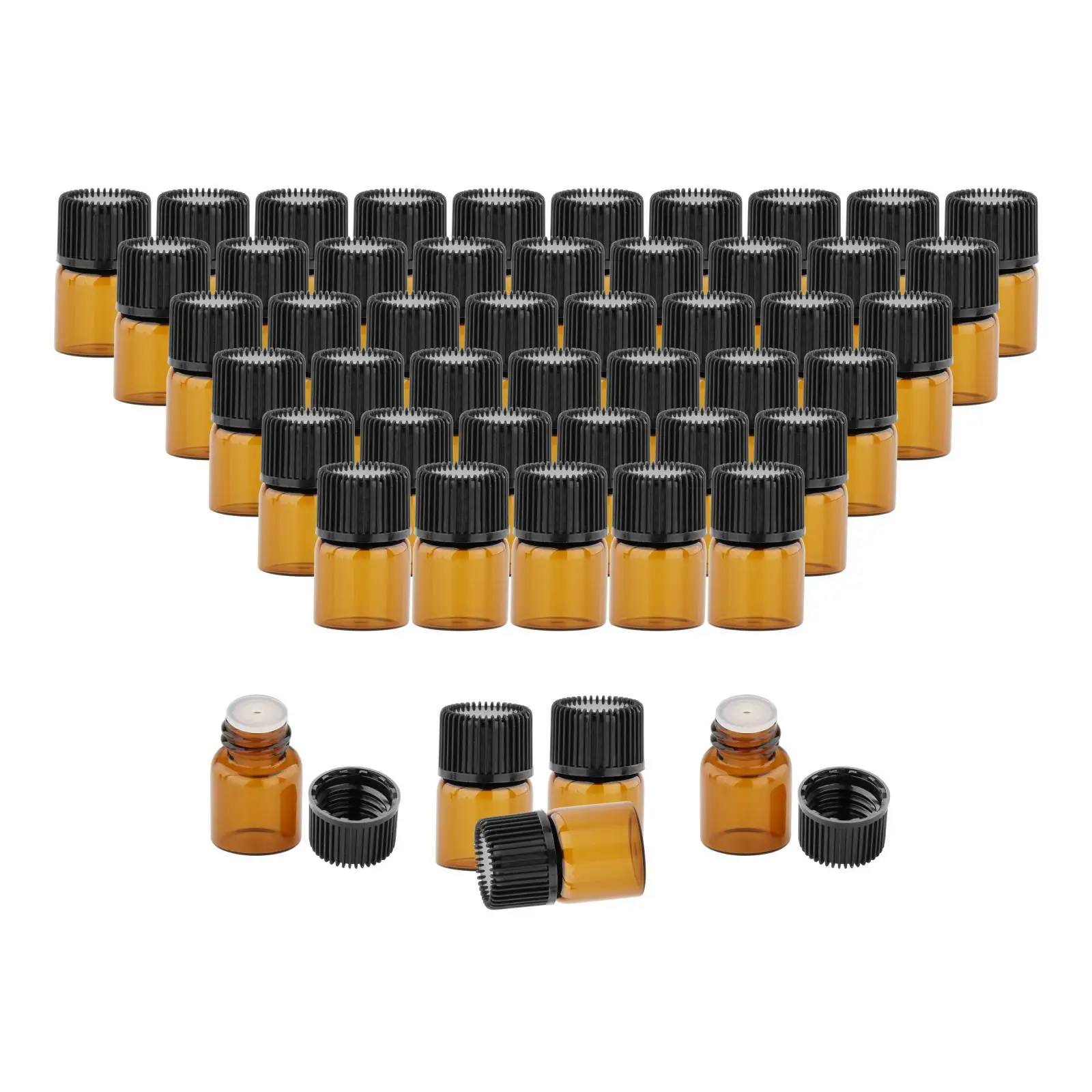 50x Amber Mini Glass Bottles, Screw Cover Empty Leakproof Small Essential Oil Bottle for Chemical Liquid Massage Oils DIY