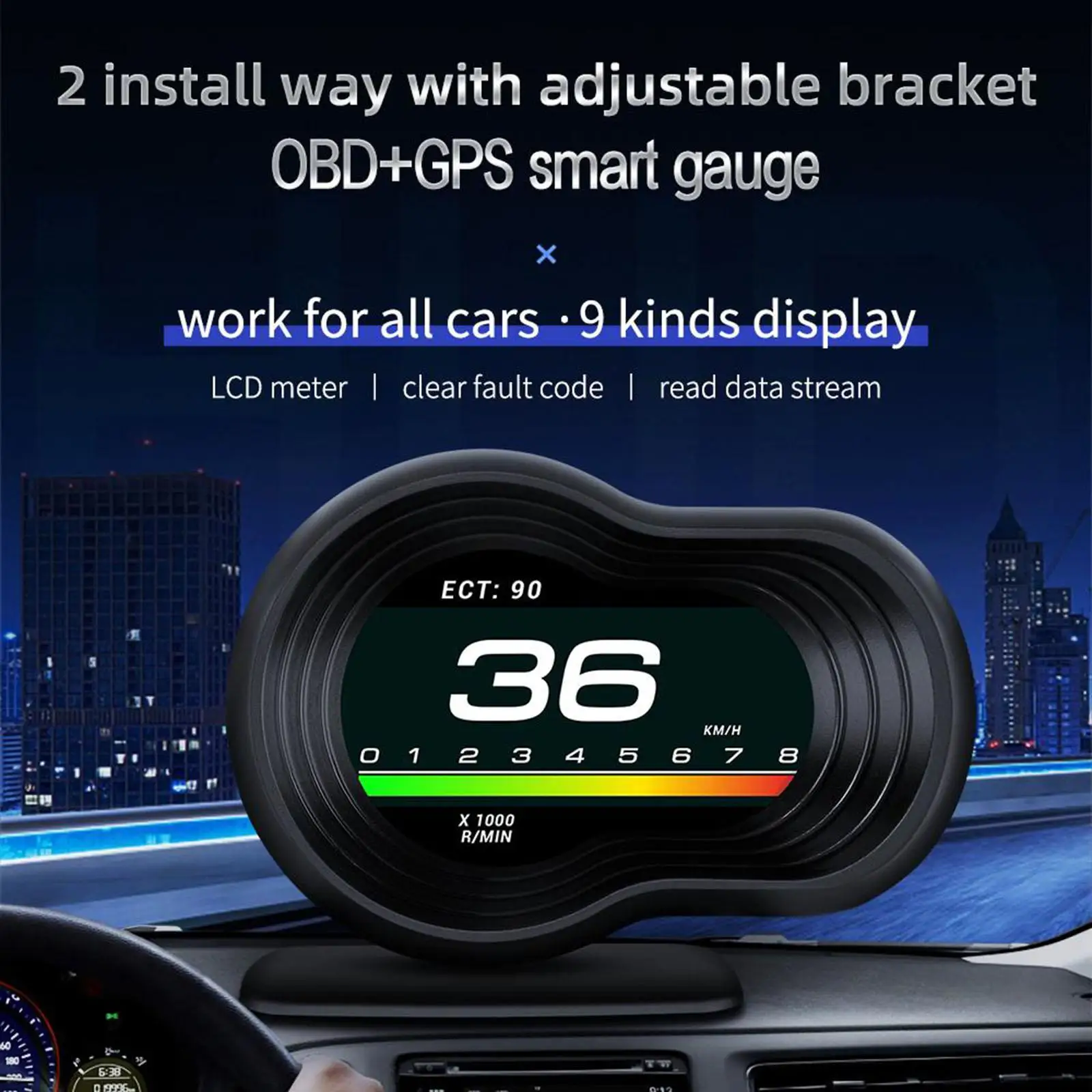   Mode 3.5 HUD II / Interface Vehicle  KM/h Engine RPM Mileage Measurement for All Vehicles ometer