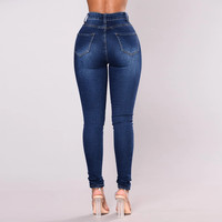 Women’s High-Waist Pencil Pants in Vintage Style Jeans color: Dark Blue|Light Blue|Blue