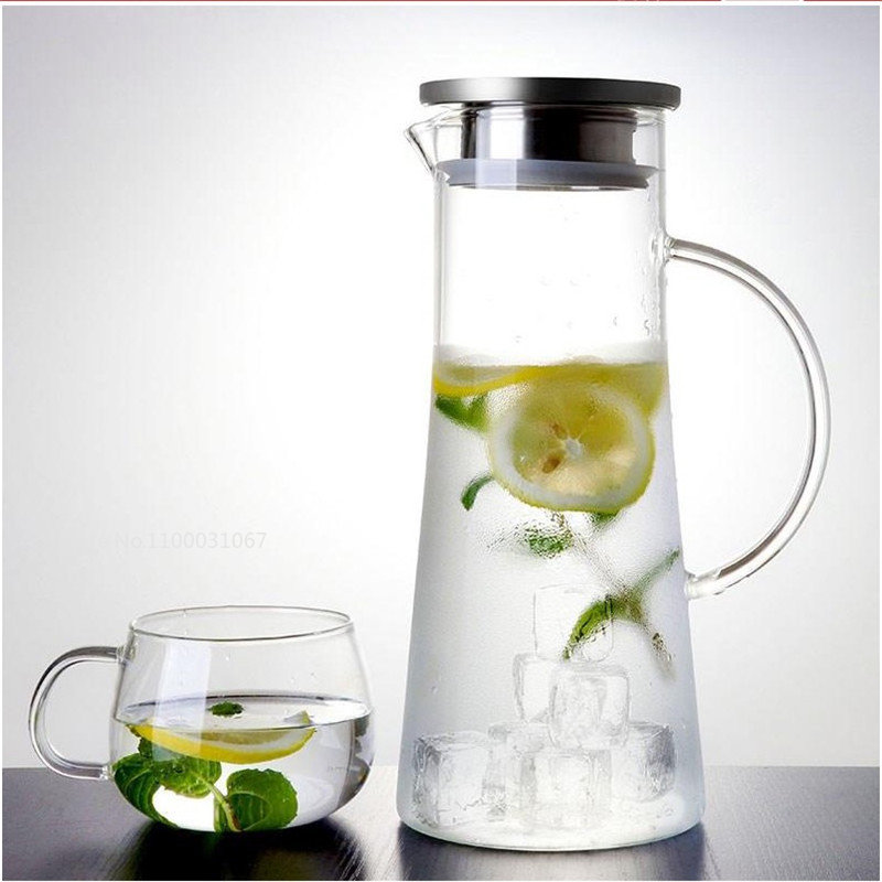 Cylinder Glass Water Pitcher With Stainless Steel Lid - 1100Ml