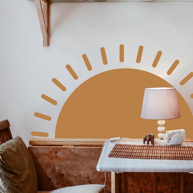 Half Sun Wall Decal For Kids Room - Removable Pink Sunshine Vinyl Stickers For Nursery & Playroom Decor