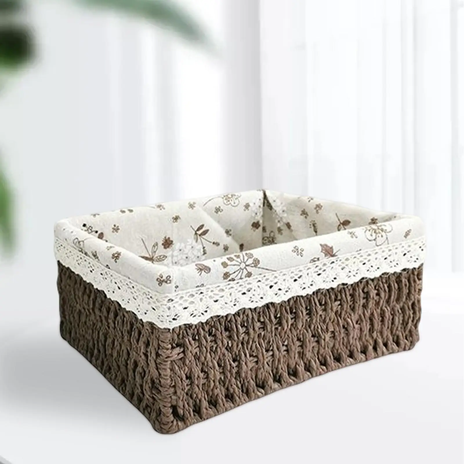 Woven Rattan Storage Basket Rattan Basket Wooden for Kitchen Desktop Makeup