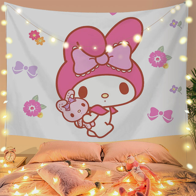 Kawaii Sanrio Hello Kitty Tapestry My Melody Cinnamoroll Kuromi Cartoon  Cute Textile Wall Covering Cute Girl