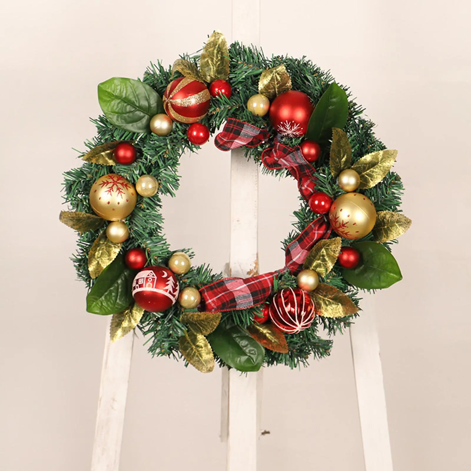 Artificial Christmas Wreath with Light Greenery Leaves Christmas Ball Garland for Thanksgiving Window Yard Festival Decoration