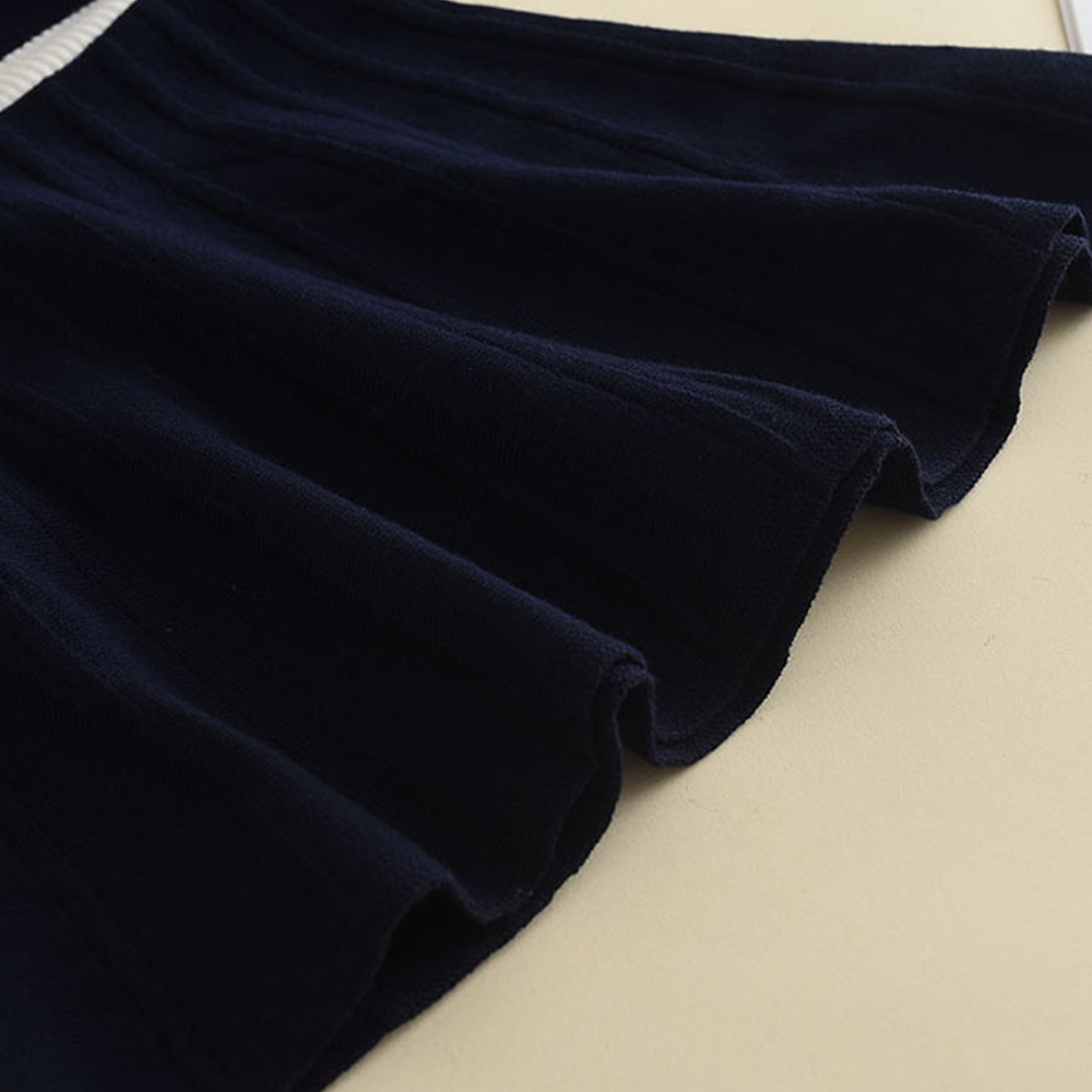 3-7 Jahre Alte Koreanische Version Marineblaues Süßes und Niedliches Mädchenkleid Herbst- und Winter-Strickkleid mit Langen Ärmeln für Kinder – Detail 7