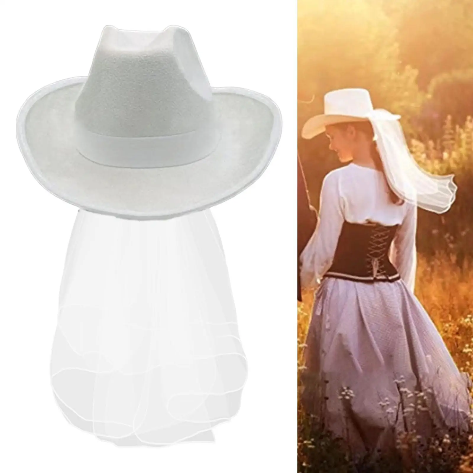 Bride  Hat with Veil Bride Hat Wide Brim Cowboy  Size for Wedding  Unmarried Party Supplies Women Girls