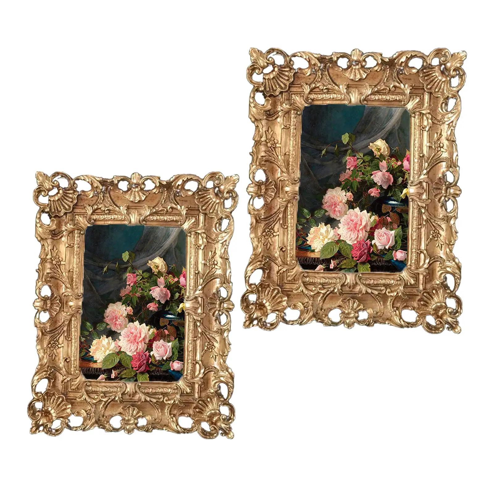 2x Vintage Style Photo Frame with Clear Glass Cover Embossed Picture Frame for Ornament