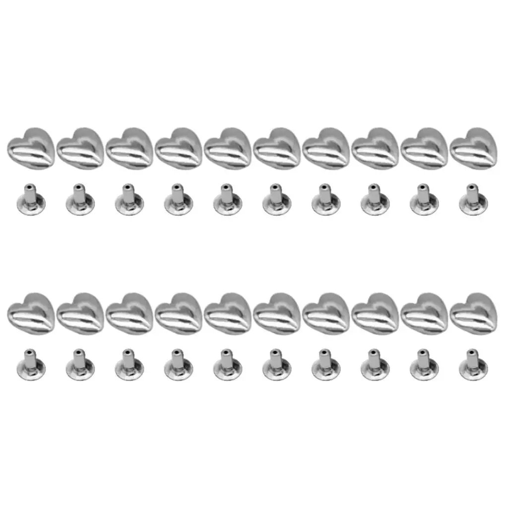 20Pcs Silver Heart Patterns Rivets Metal Rivet Studs Leather 