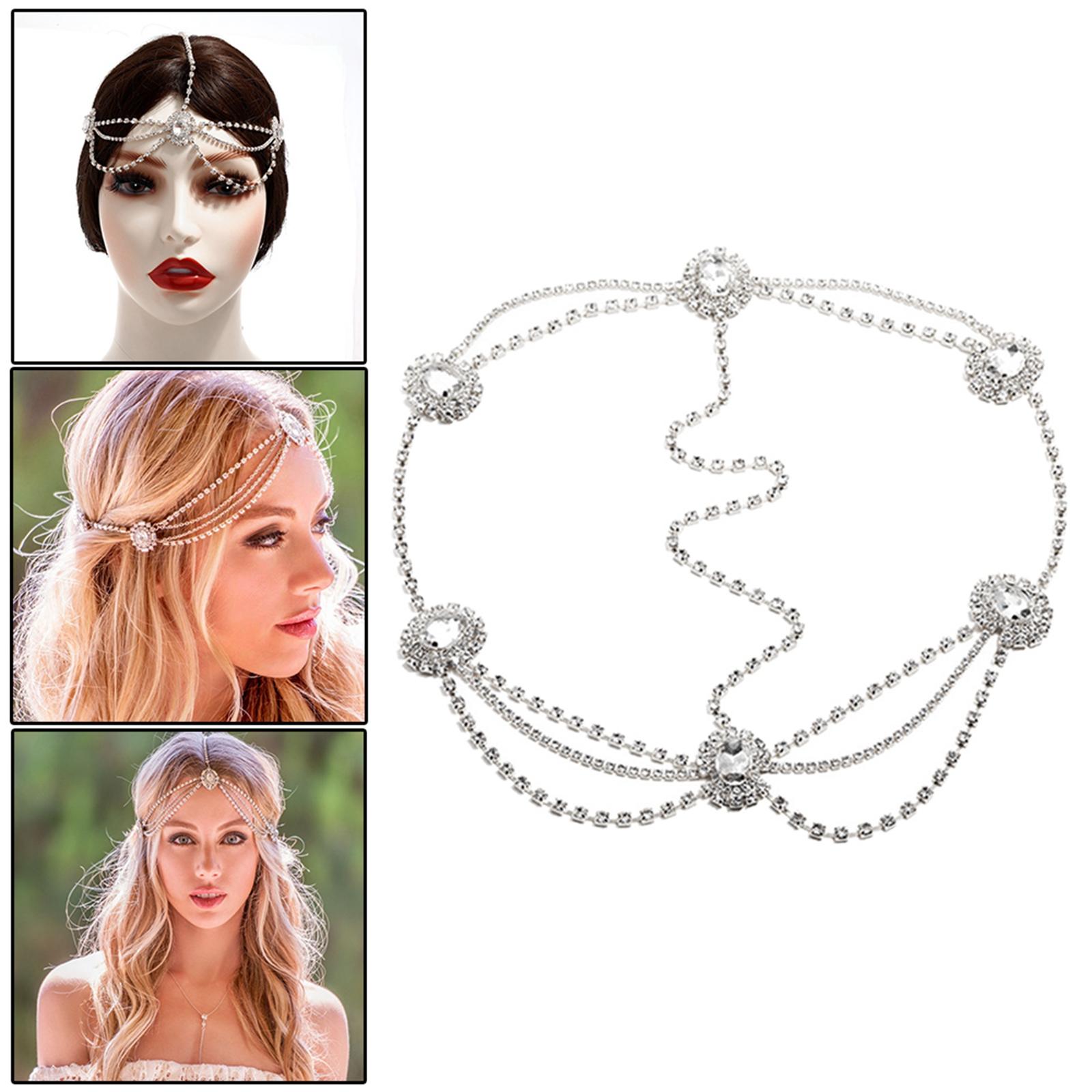 Head Chain Rhinestones Bohemian Jewelry Boho Forehead for Prom Girls Silver