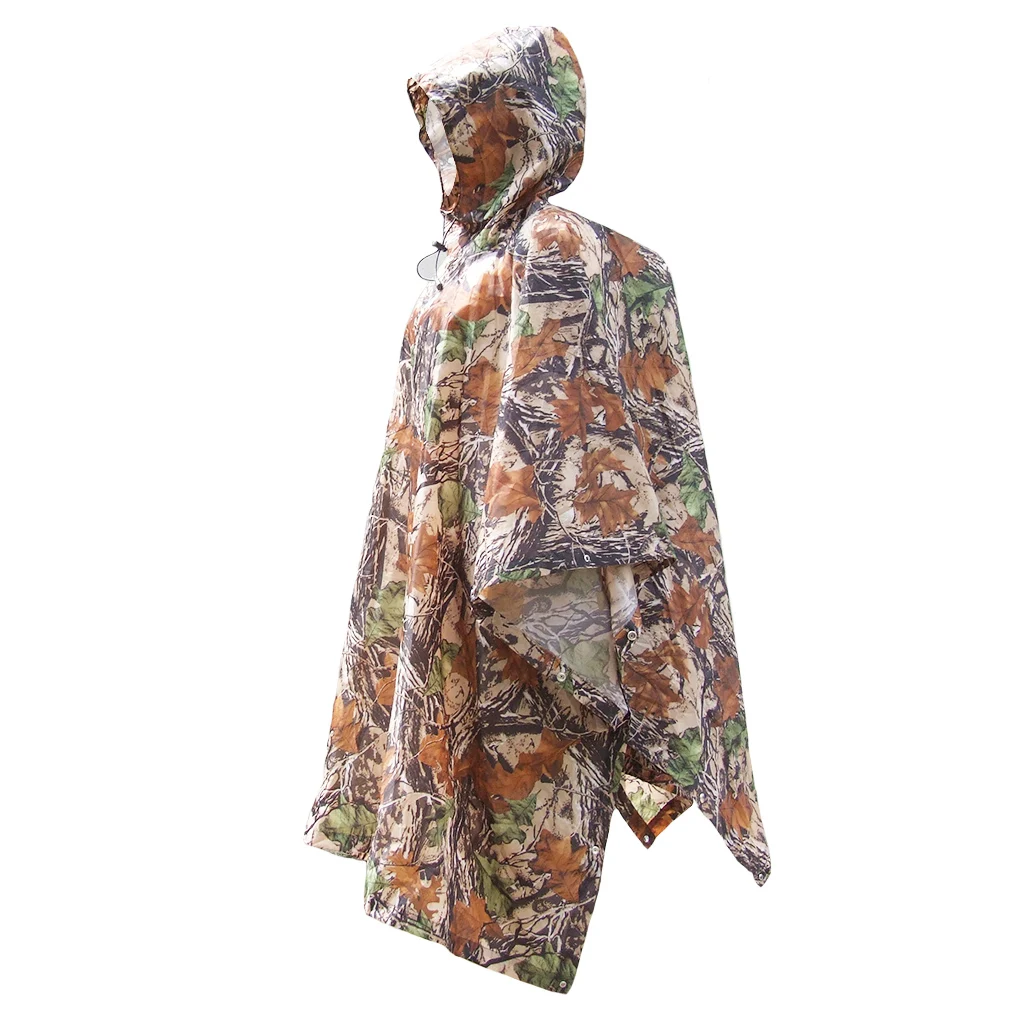 Lightweight Waterproof Hooded Long Raincoat Poncho Hunting Camping Tarp NEW