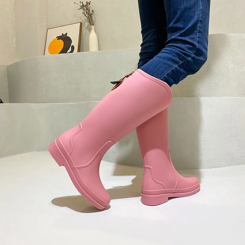 High Rubber Boots  Women’s Waterproof Work Garden Galoshes Female womens Rain Shoes Footwear for woman in pink