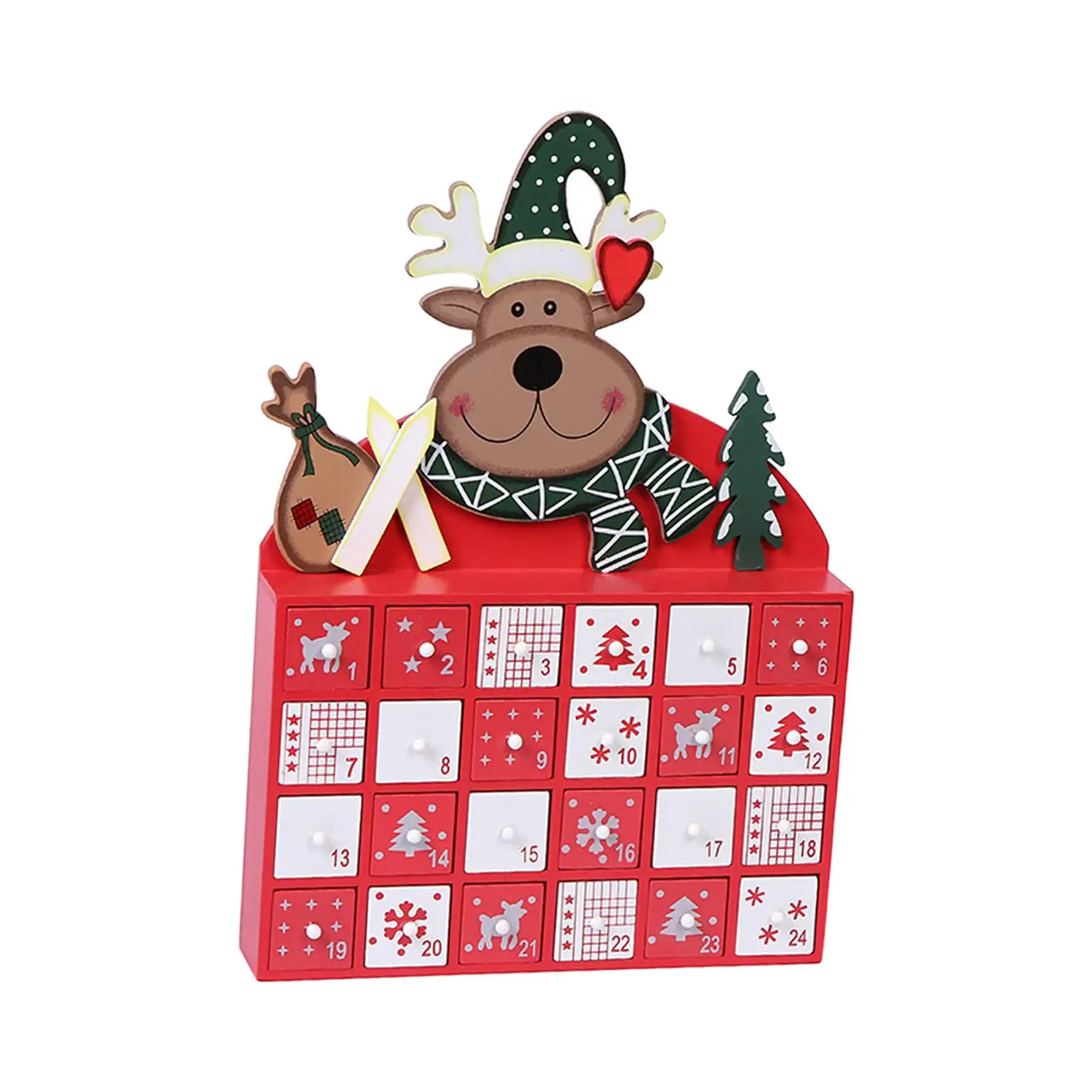 Wooden Calendar Box Reindeer Pattern with Storage Drawers Candy Organizer Fillable for Holiday Desktop Home Tabletop Ornaments