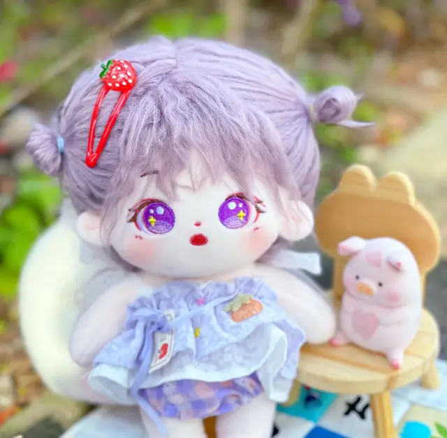 1pc 20cm Tall Cute Girl With Purple Hair & Bow, Stuffed Plush Doll, Perfect  As Festival/birthday Gift And Collectible