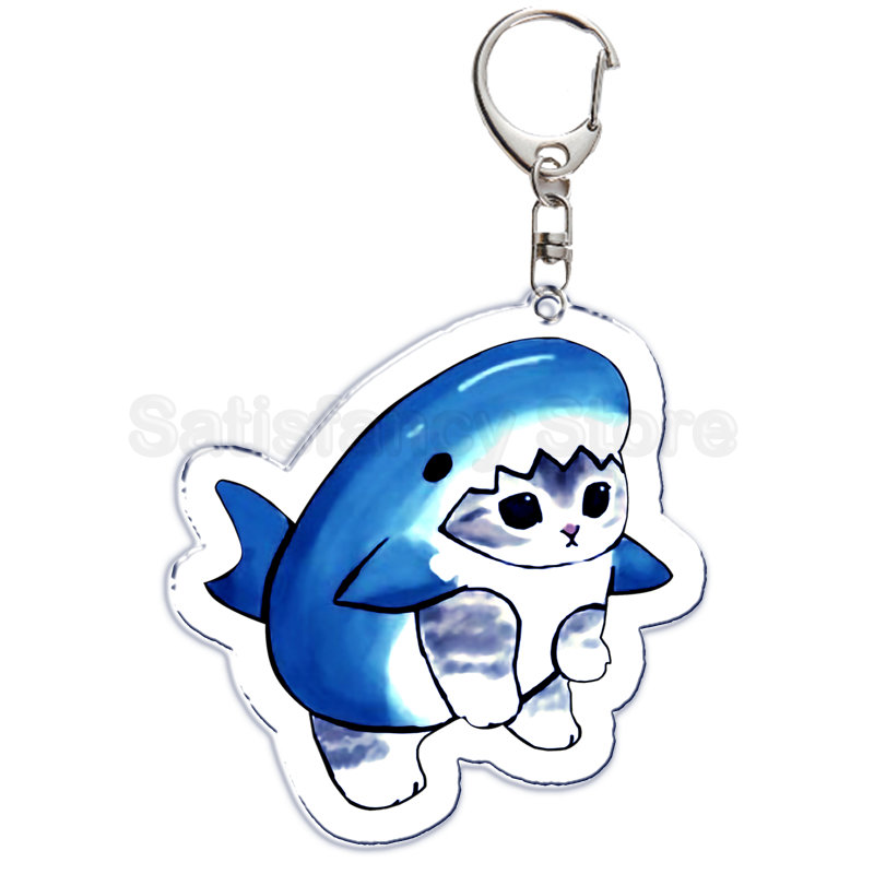Nette Cartoon Shark Katze Gebraten Garnelen Katze Keychain Brief Schlüssel Kette für Männer Frauen Zubehör Tasche Anhänger Schlüssel Ring Schmuck geschenk – Detail 12