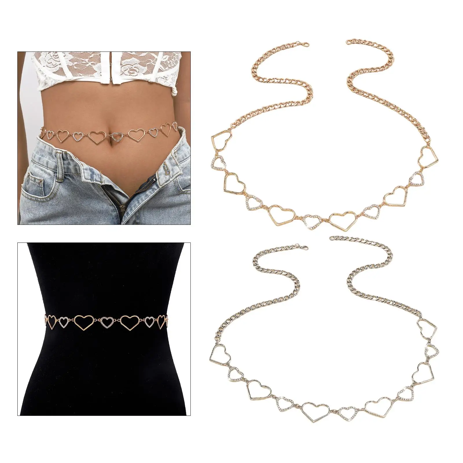 Waist Chain Belt for Women Rhinestone Crystal Jewelry Metal Chain Waistband Body Link for Skirts Accessories Jeans