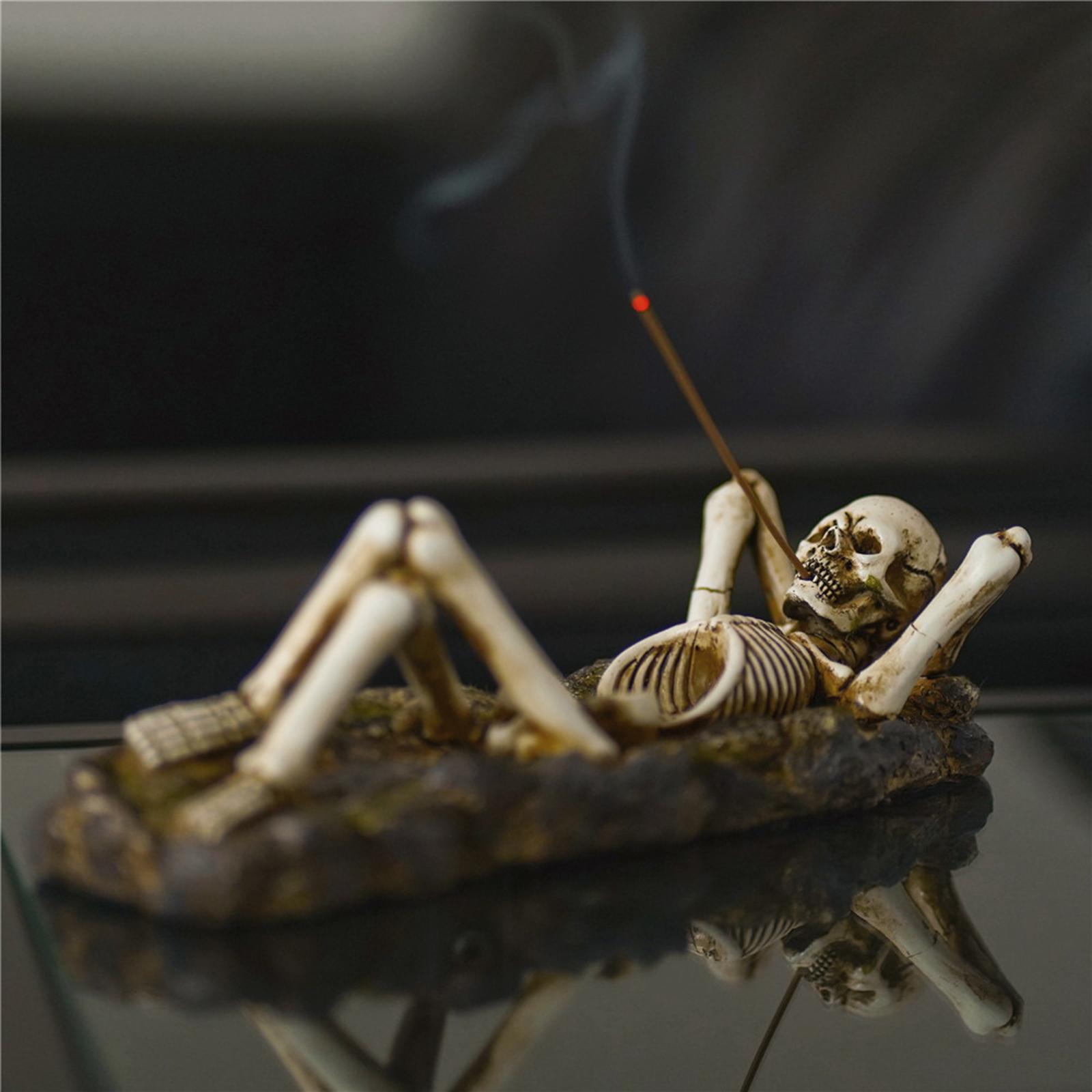 Resin Incense Burner Skull Shape Figurine Incense Stick Holder Craftwork Yoga