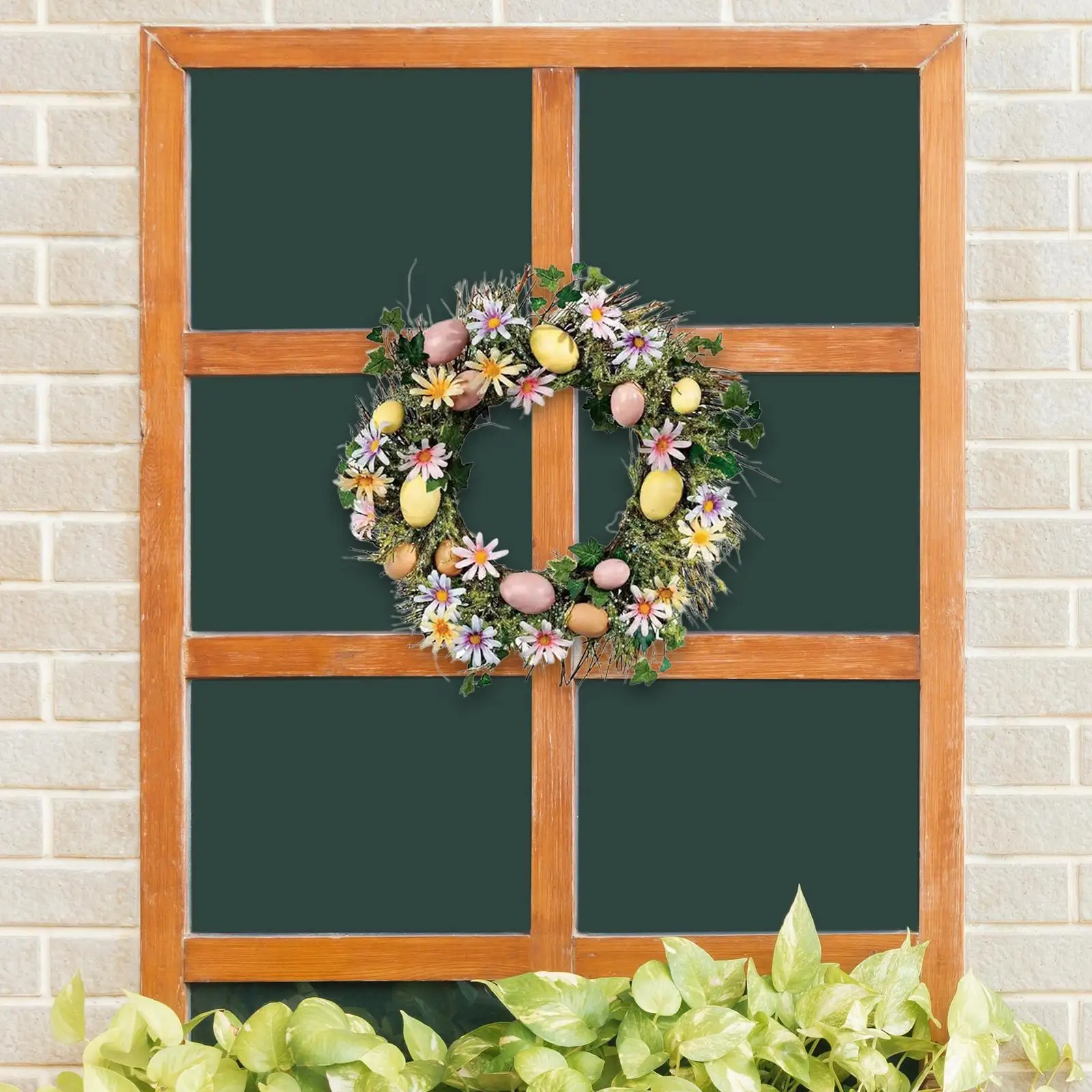 Easter Egg Wreath Front Door Artificial Green Leaves Garland for Decoration