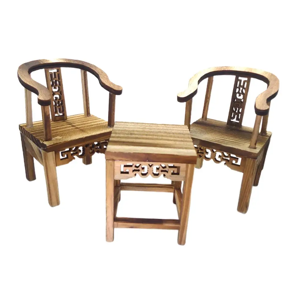 Set of 3 1:12 Tea Table Short Armchairs Furniture Set Dolls House 