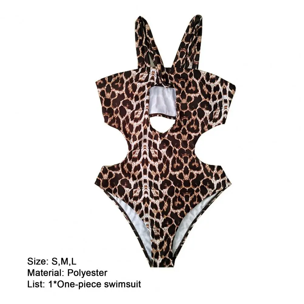 Stylish Women Swimwear Eye-catching Fine Workmanship Comfortable Leopard Printed Hollow One-piece Swimsuit mesh bikini cover up