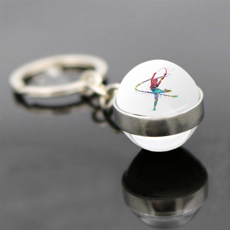 Beliebte Schmuck doppelseitige Glas Anhänger Schlüssel bund rhythmische Gymnastik Thema Schlüssel bund Anhänger Geschenk stilvoll und minimalist isch – Detail 12