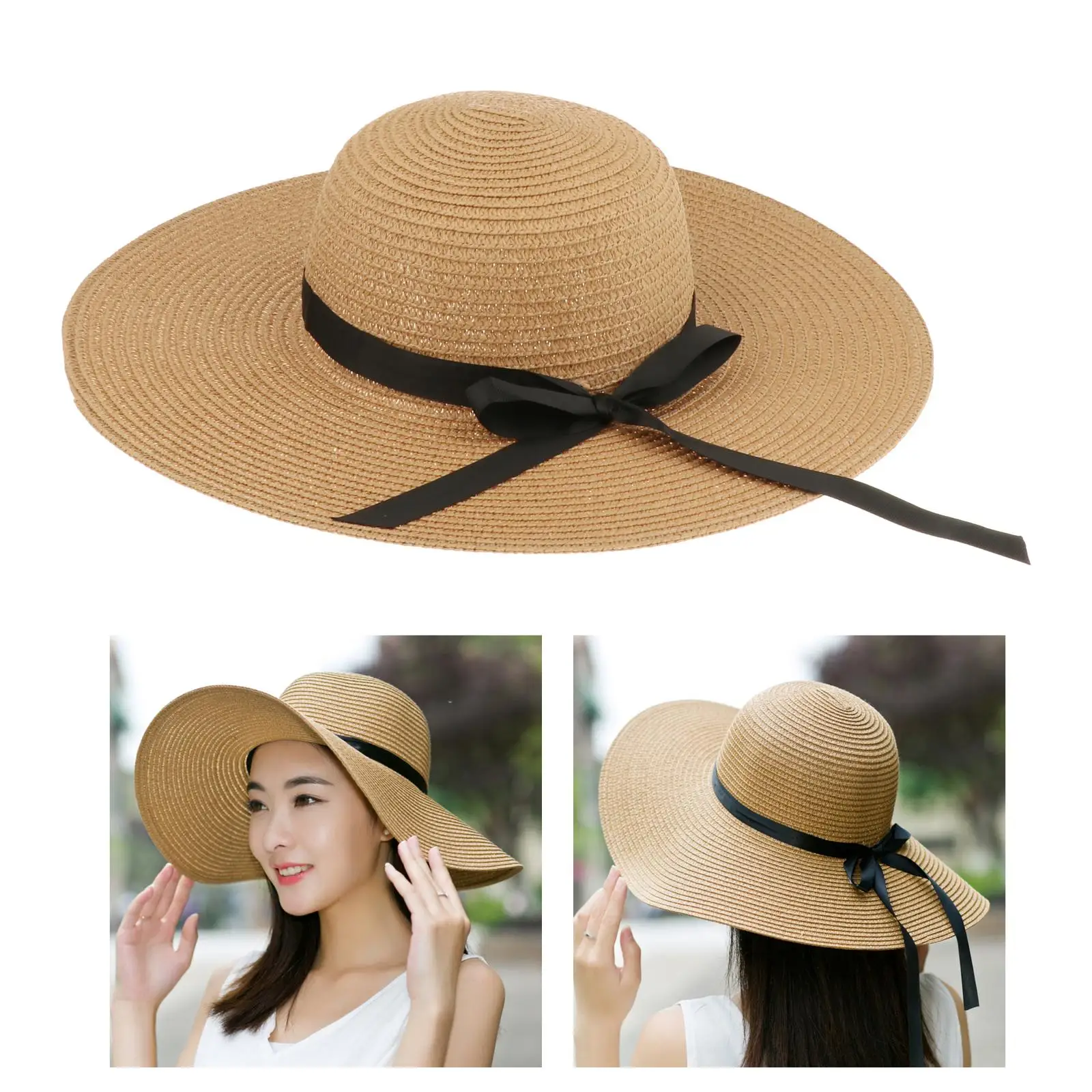 Women`s Summer Bow Large Floppy Folding Wide Brim   Beach Hats