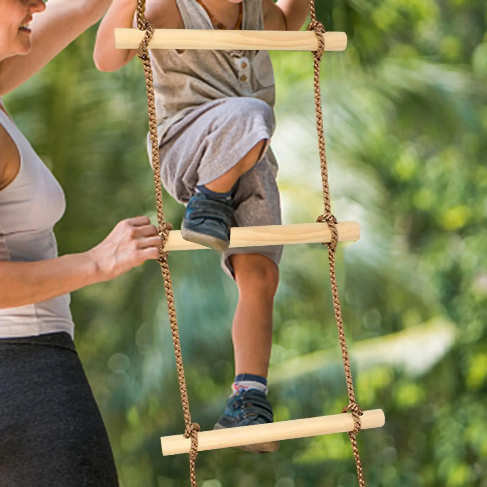 Climbing Rope Ladder for Kids with 6 Wooden Rungs Climber Attachments Climbing