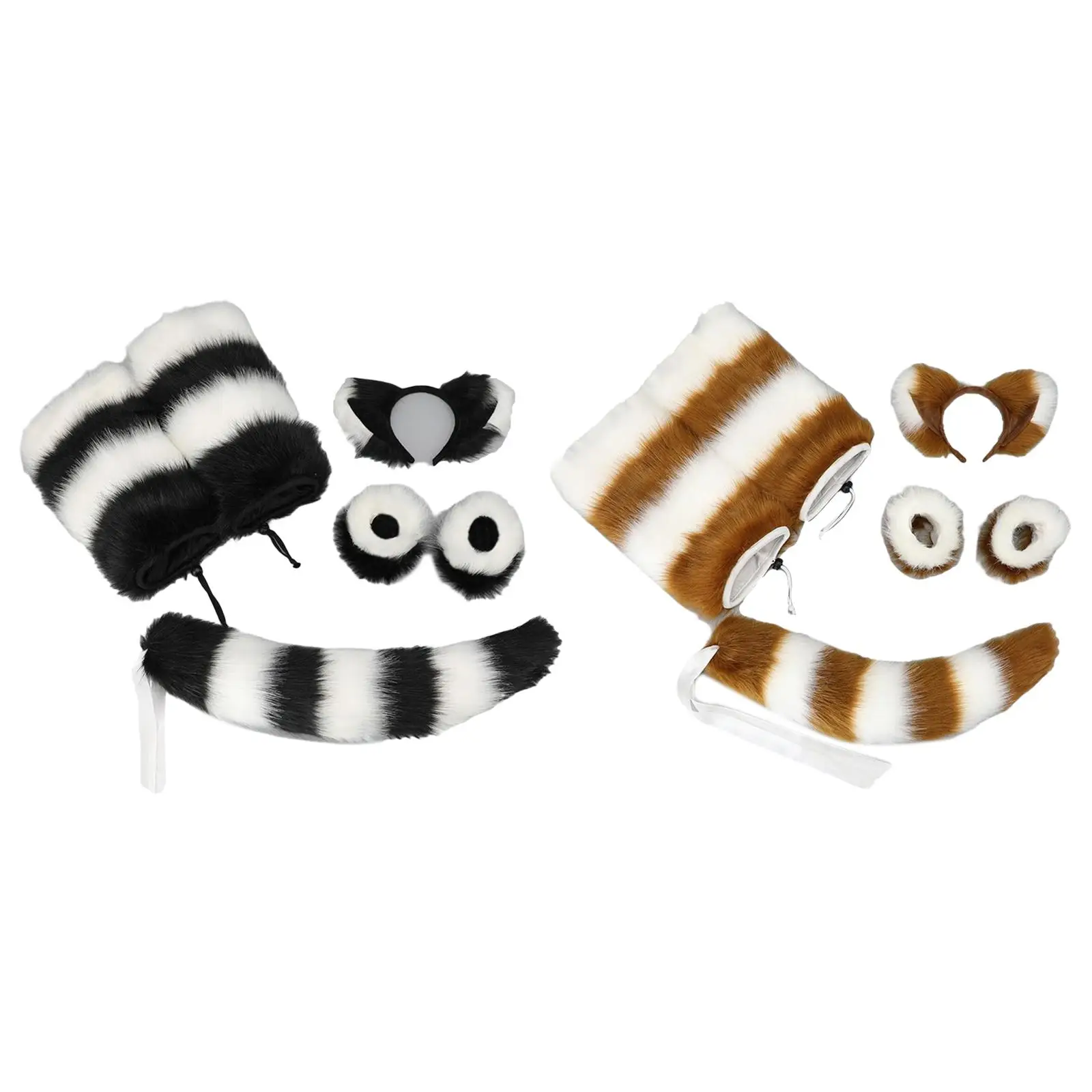 Faux Ears Tail Cosplay Set Headwear Furry Plush Accessories Leg Sleeve for Fancy Party Halloween Costume Adults Children