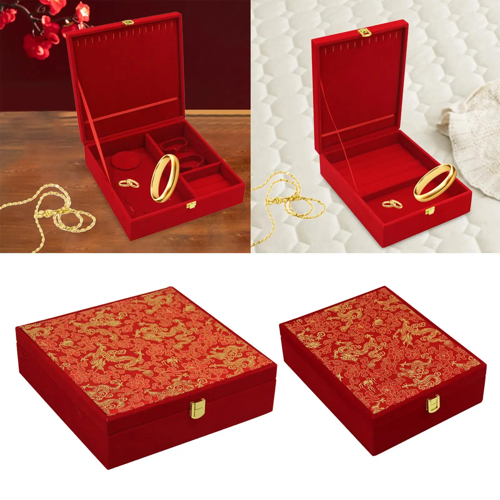 Wedding Jewelry Set Box, Jewelry Display Box, Red Velvet Jewelry Box for Proposal, Birthday, Girlfriend Gifts Weddings