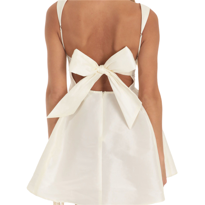 Satin Dress for Women Summer Solid Color Square Collar Sleeveless Backless A Line Mini Dress Elegant Party Dresses