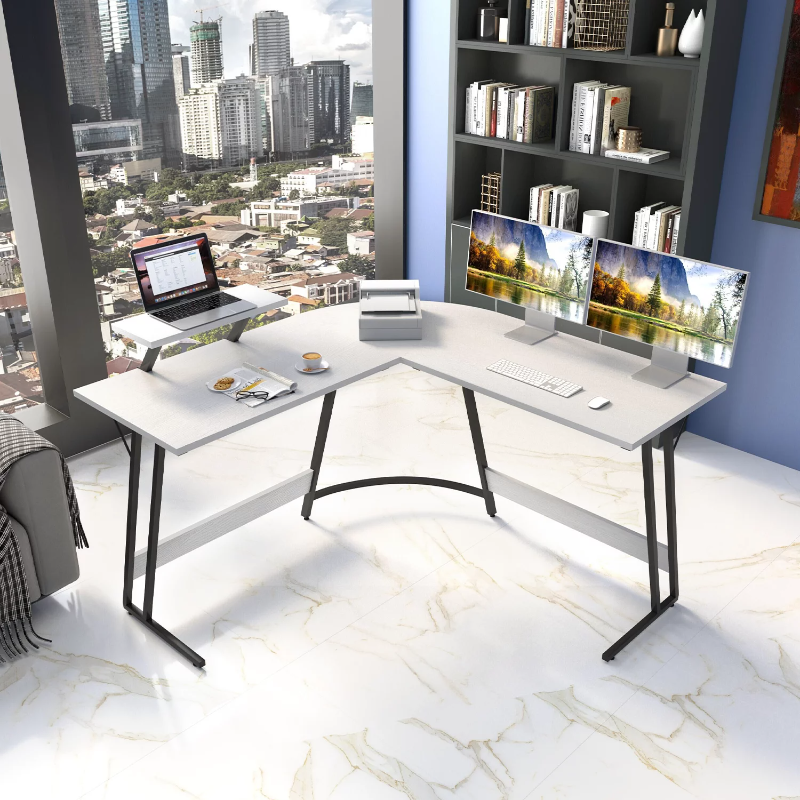 Description Picture 2 of itemVineego L-Shaped Computer Desk Modern Corner Desk with Small Table,White office desk  gaming desk