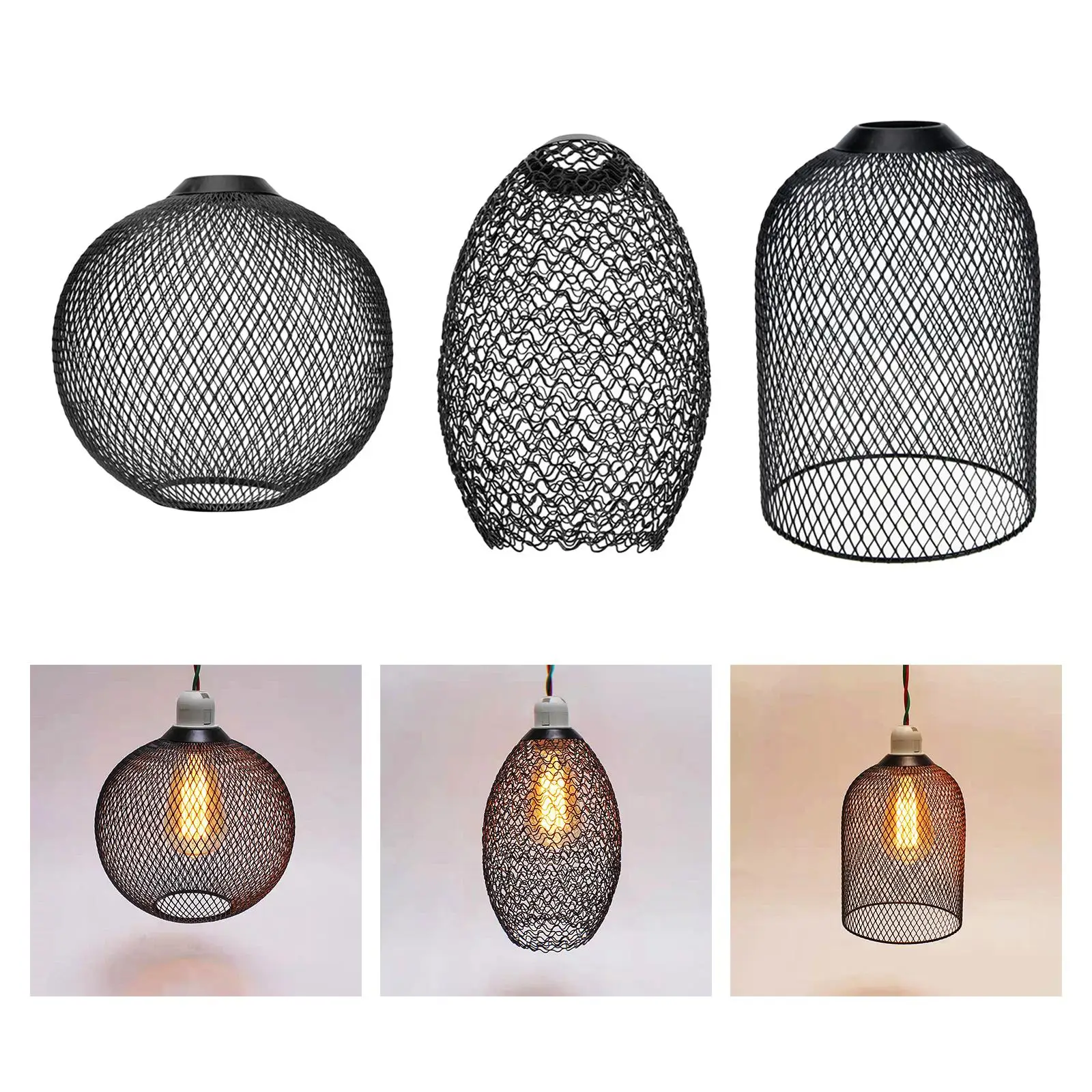 Metal Pendant Lamp Shade Chandelier Wrought Iron Wire Lampshade for Kitchen Island, Cafe
