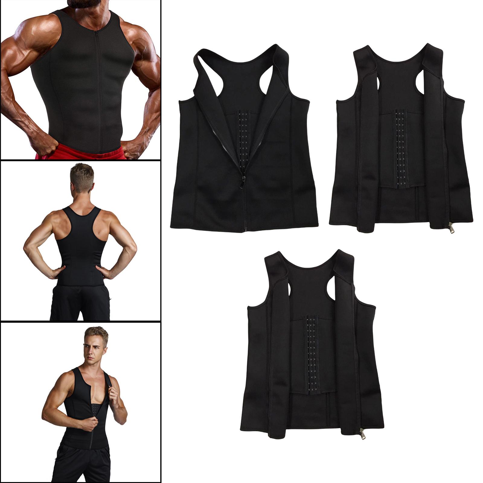 Mens Sweat Sauna Vest Waist Trimmer Shapewear Gym Fitness Corset Zipper