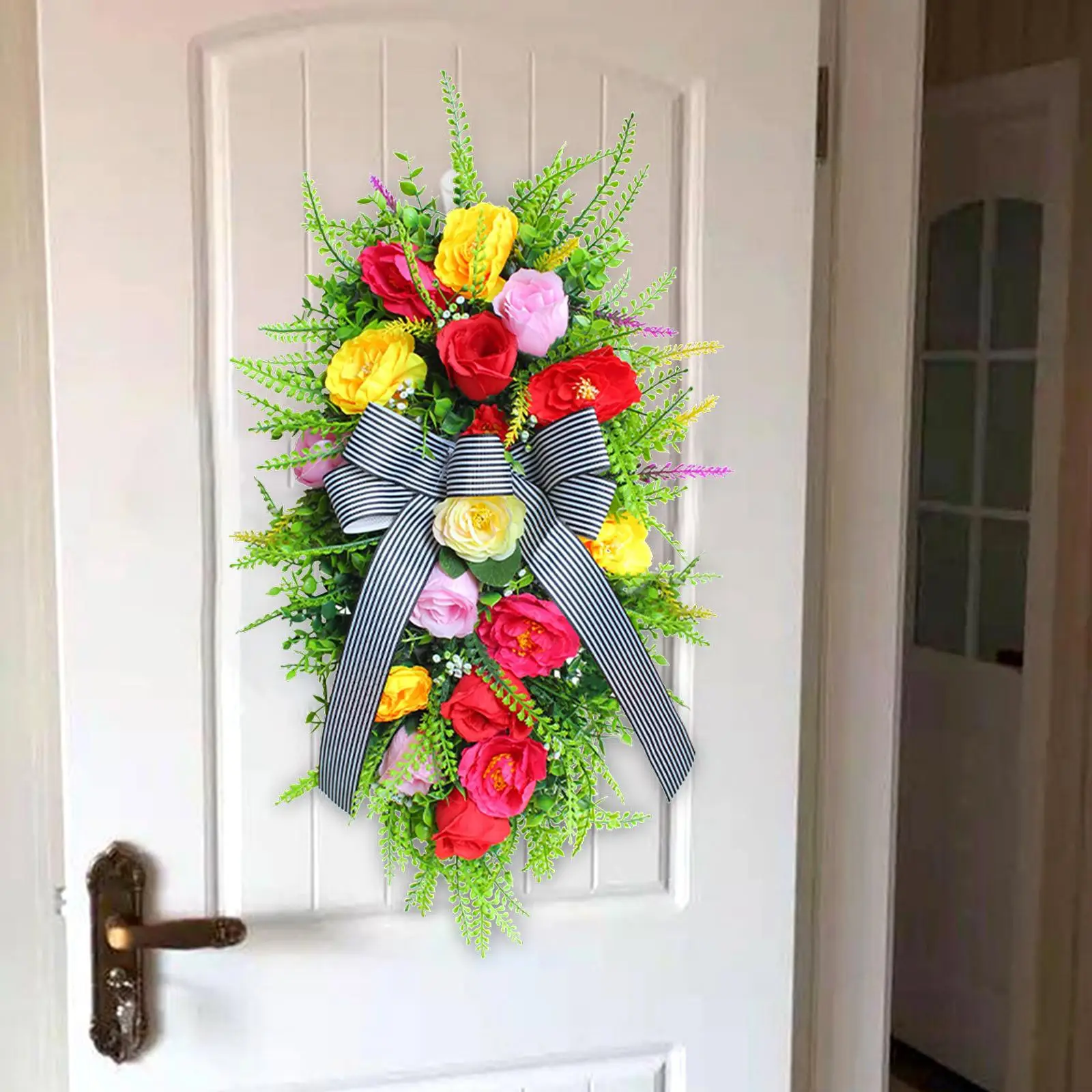 Door Swag Wreaths Floral Teardrop Swag Artificial Flower Wreath Hanging for Fireplace Festival Windows Housewarming Anniversary