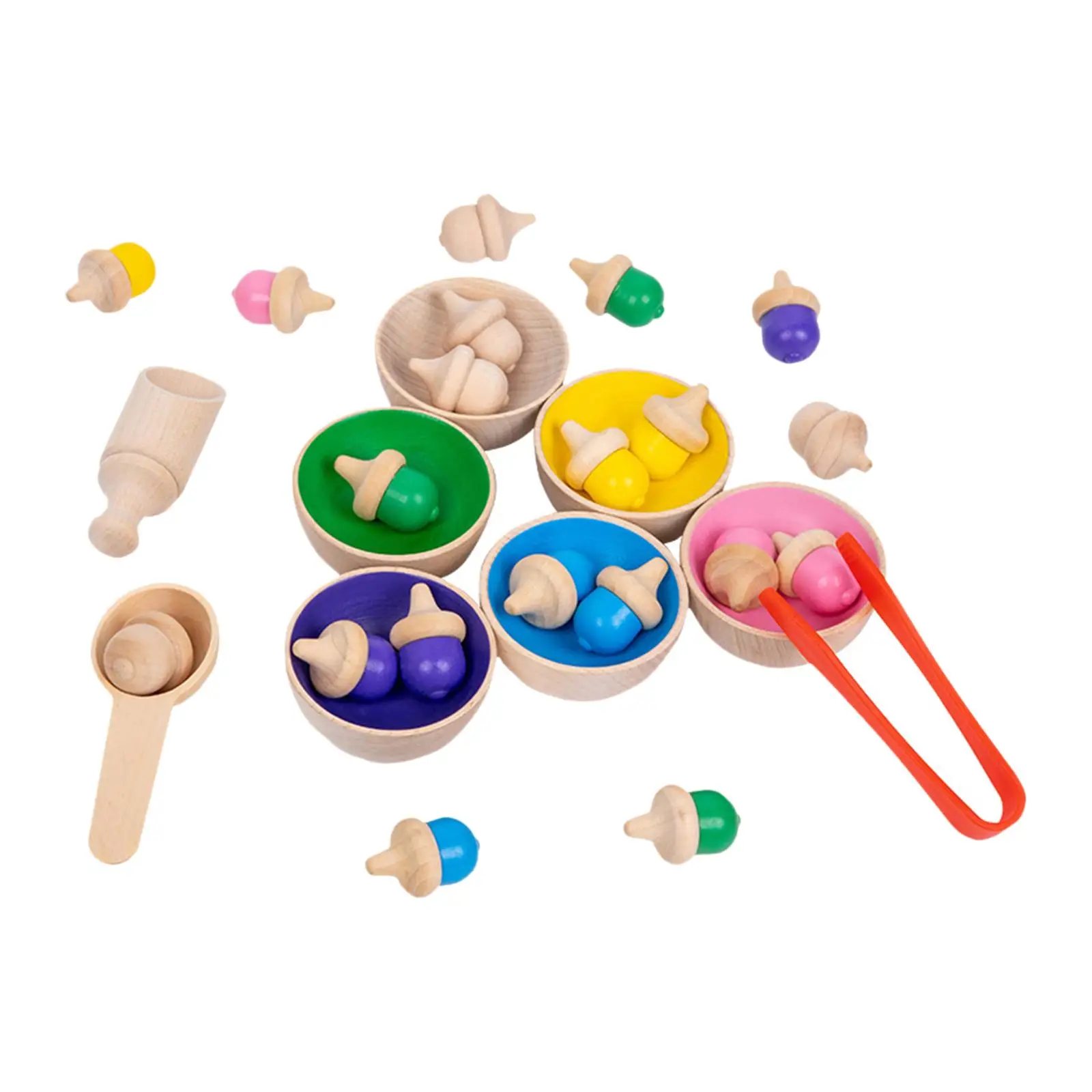 Wooden Rainbow Balls in Cups Montessori Toy Training Logical Thinking for Girls Boys