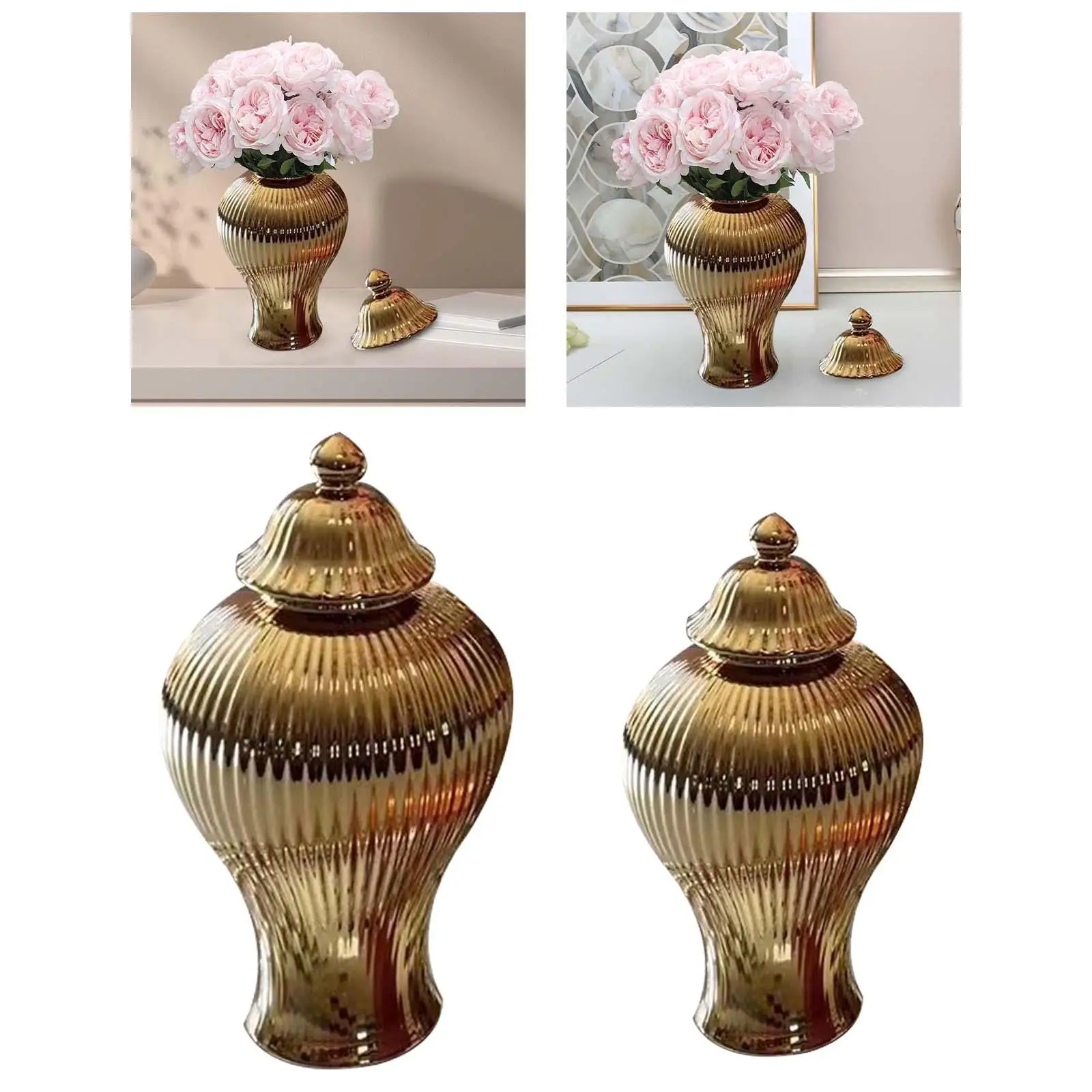 Ceramic Flower Jar Storage Box Ginger Jar Vase Modern Traditional Decorative Jar Floral Arrangement for Home Kitchen Ornaments
