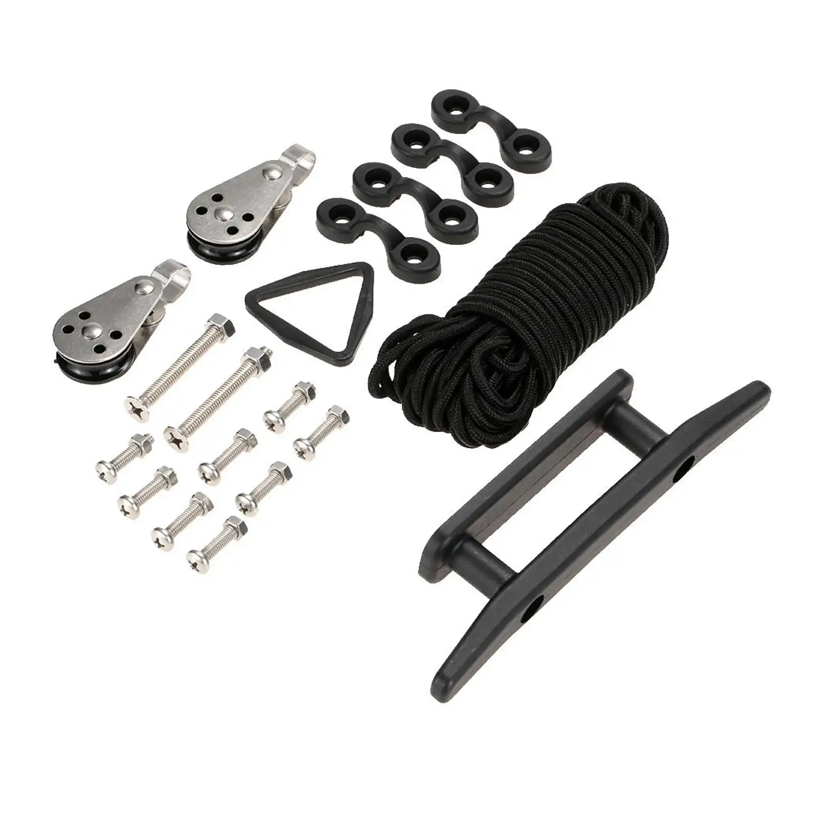 Kayak Canoe Boat Anchor Trolley Kit with Rope, Pulleys, Stainless Steel 316 Hardware Cleats, Pad Eyes, Rings