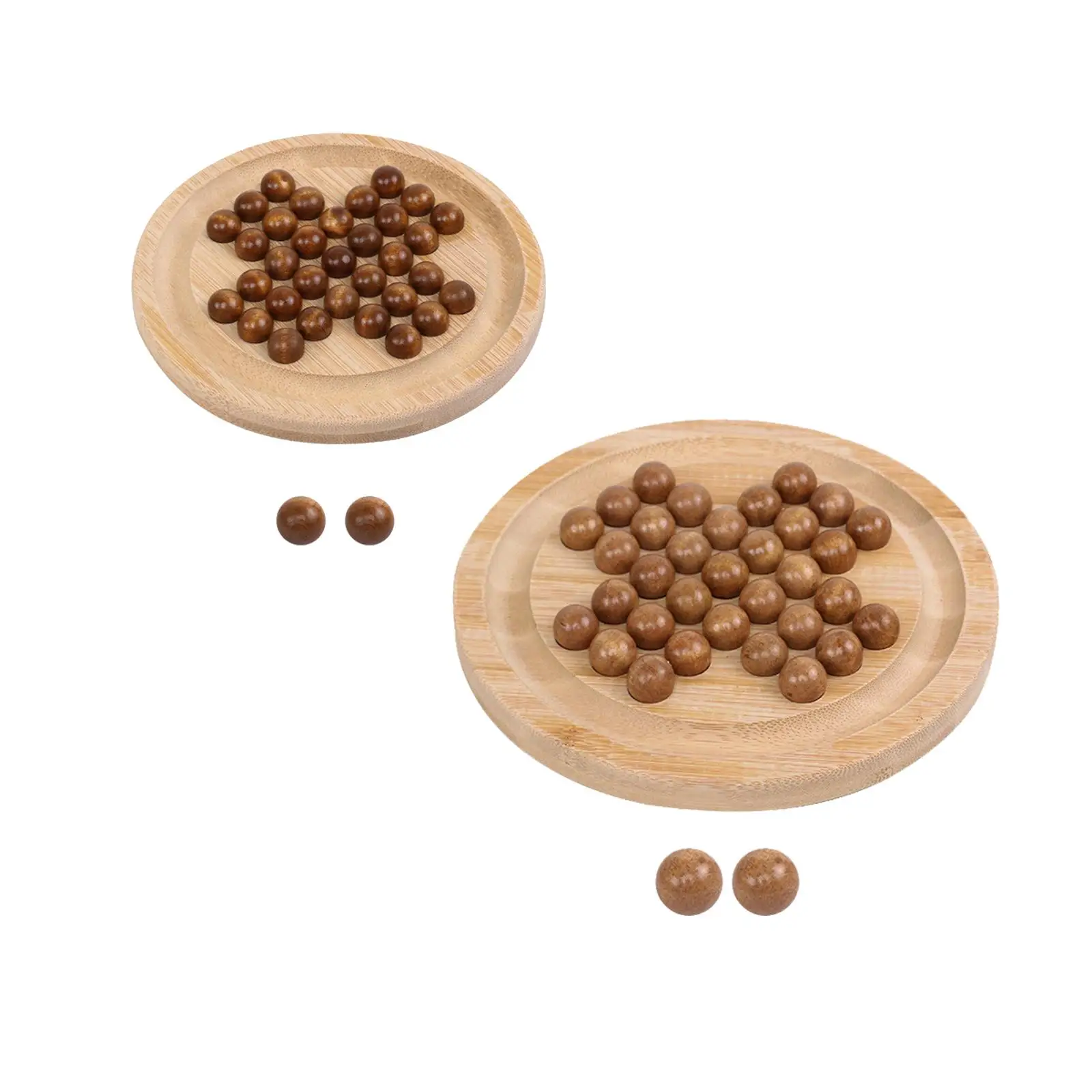 Wooden Peg Solitaire Board Game Living Room Decor with 33 Glass Balls Pegs Educational Family Game Marbles Game Board for Kids