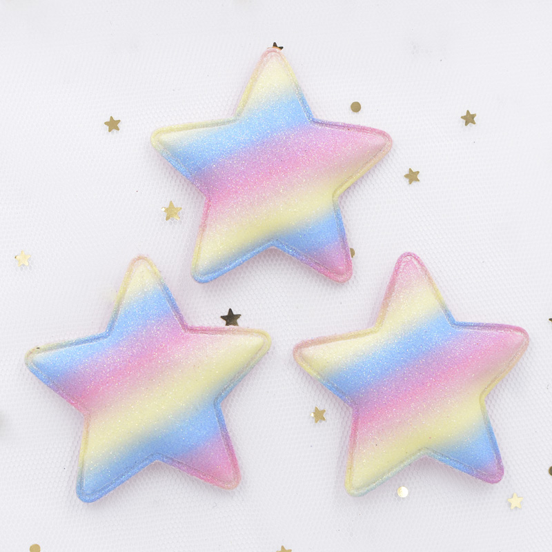58 mm glitzernde Regenbogen-Farbverlaufsstoff-Sternapplikationen, gepolsterte Aufnäher für Bastelarbeiten, Kleidung, Nähzubehör, DIY-Haarschmuck – Detail 2