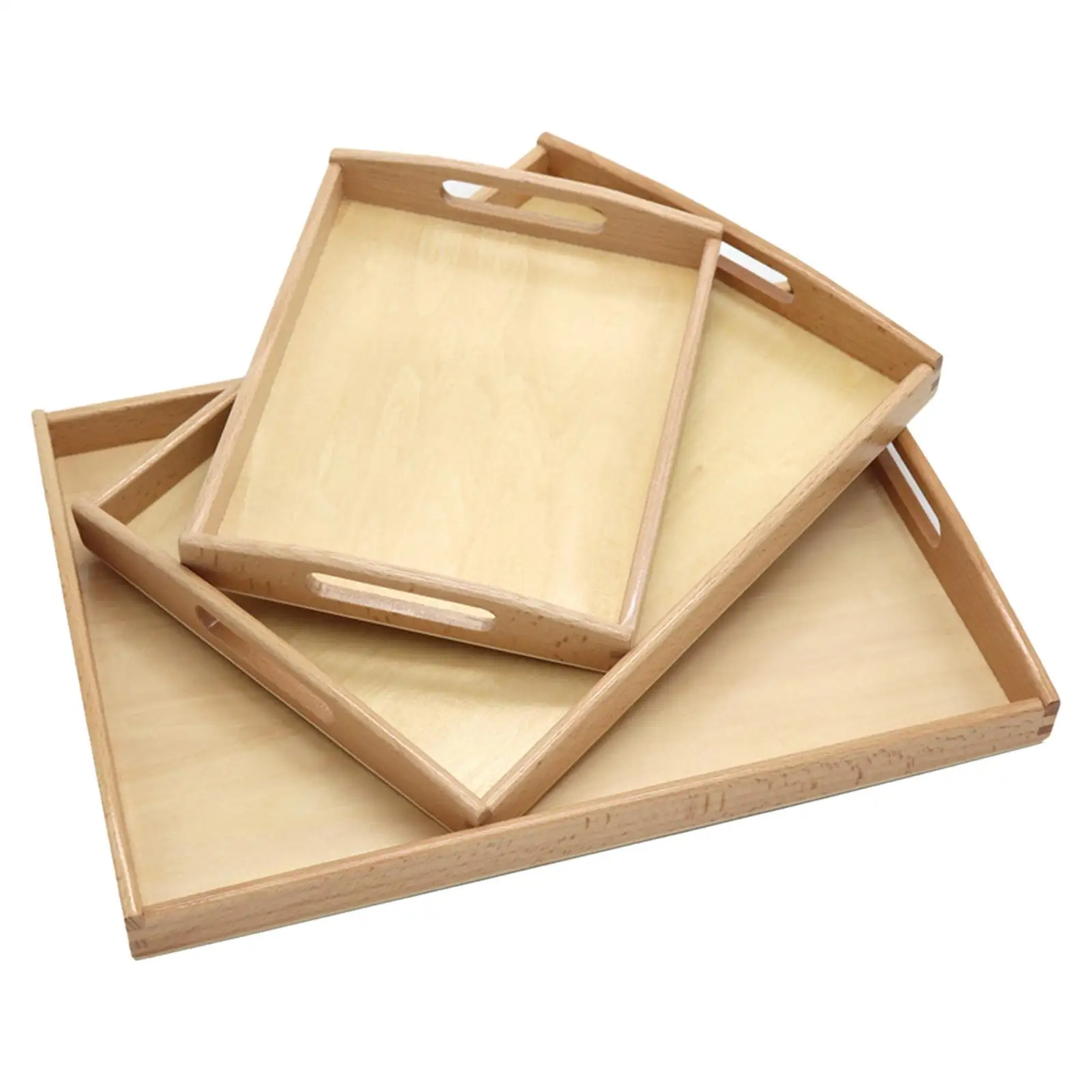 Montessori Wooden Tray Rectangular Shape Montessori Sand Tray Toy Display Light Durable Wood Serving Tray for Teaching Crafting