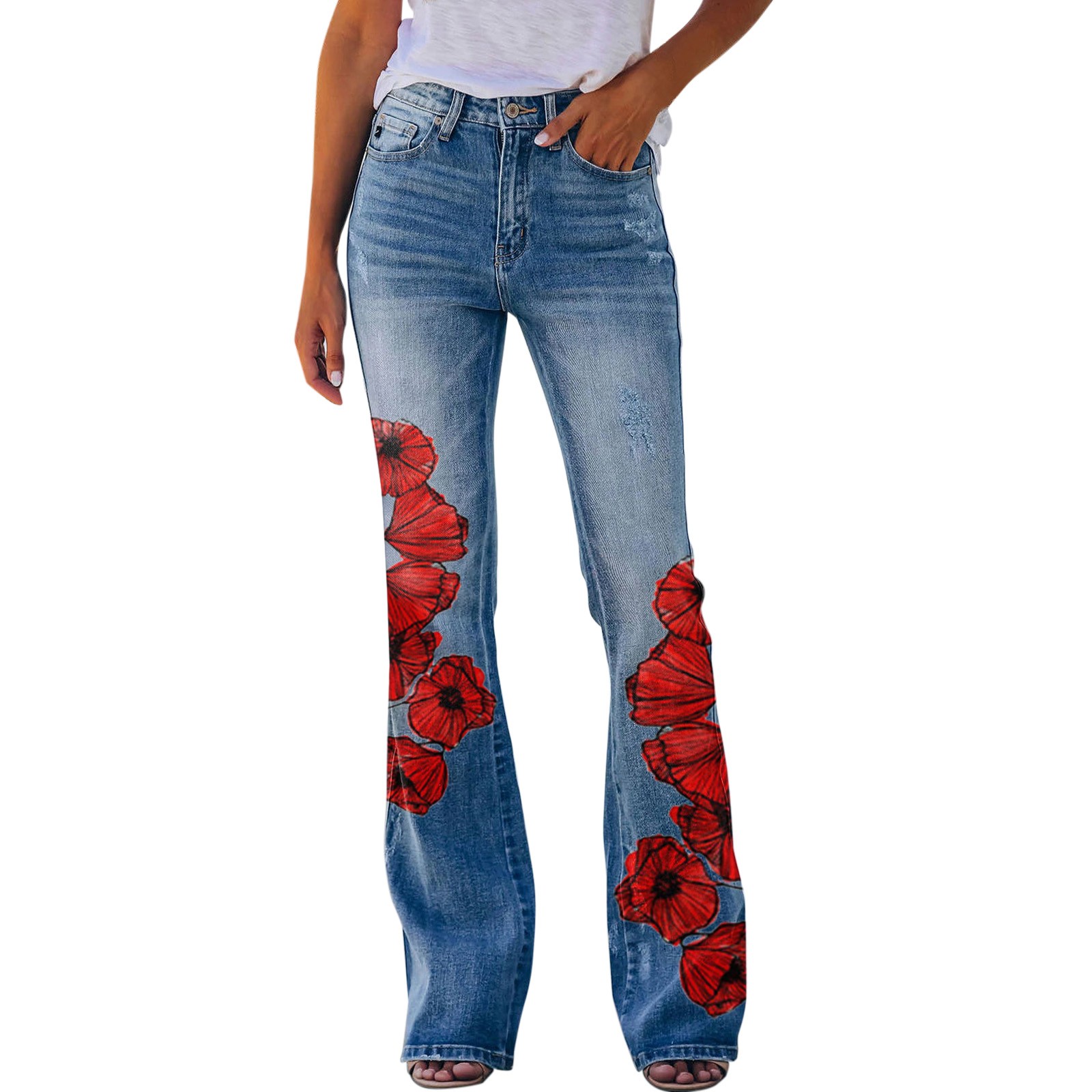 Title 4, Summer Women Cargo Pants High Waist Jeans Print...