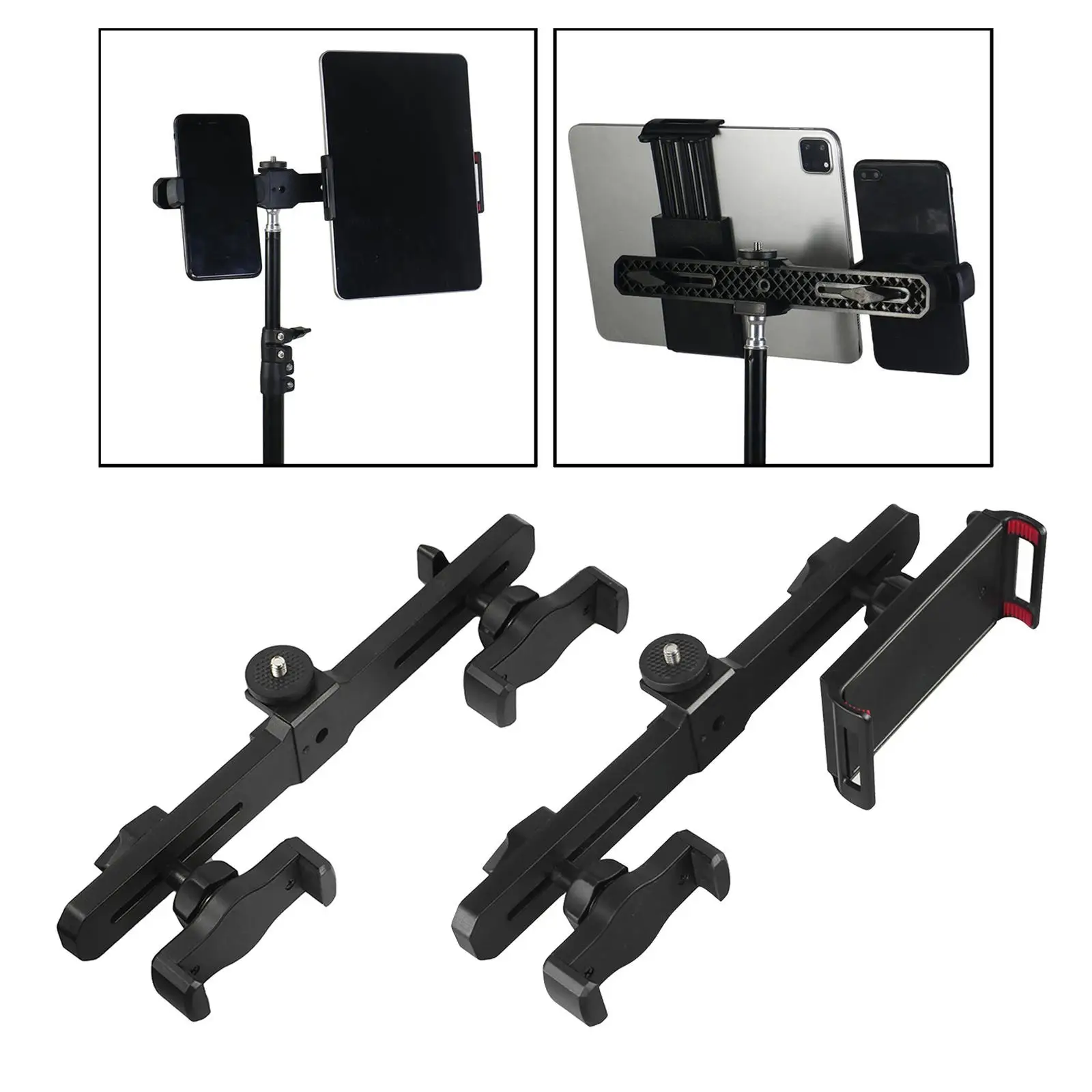 Smartphone Tablet Mount Double Clip Tripod Adjustable Movable Crossbar Clip for Living Stream Video Recording Selfie Teens Women