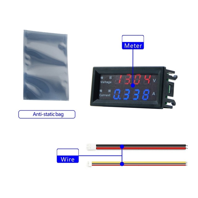 Voltímetro amperímetro digital, DC 100V 200V 10A Voltímetro Amperímetro 4  dígitos Alta Precisión Dual LED Digital Amp Volt Merter Panel