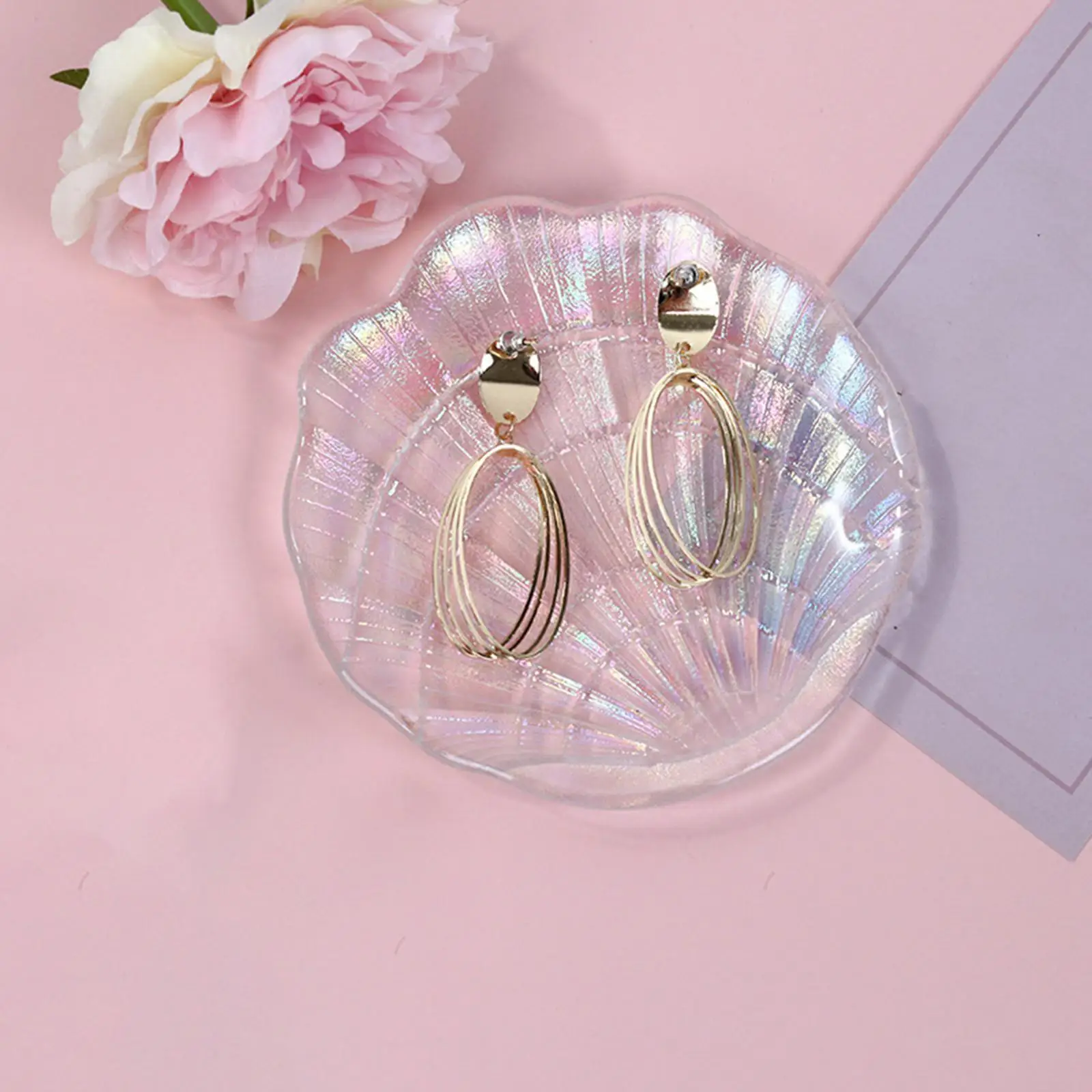 Multifunction Jewelry Storage Tray Glass Plate Small Decorative Shell for Ring Ear Studs Trinket Decoration Candy Storage Holder