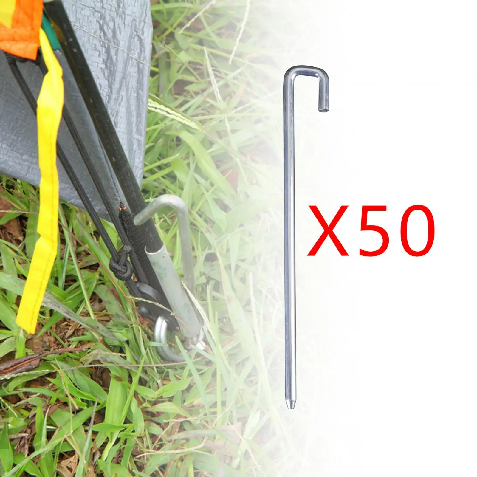 50 Pieces Tent Pegs 250mm Tent Nails U Shape Hook Aluminum Accessory for Trampolines, Sheds Multipurpose Durable Ground Spikes