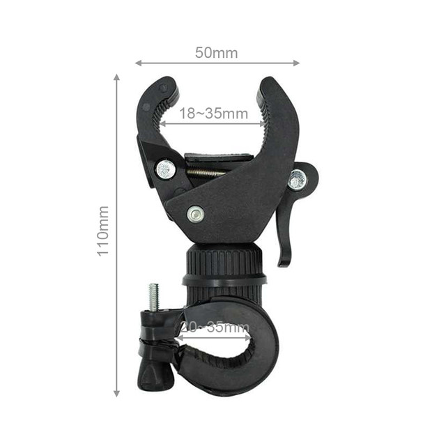 Support Universel Lampe De Poche Vélo - Pince Réglable 28-40 Mm - Rotation 360° - Plastique Noir