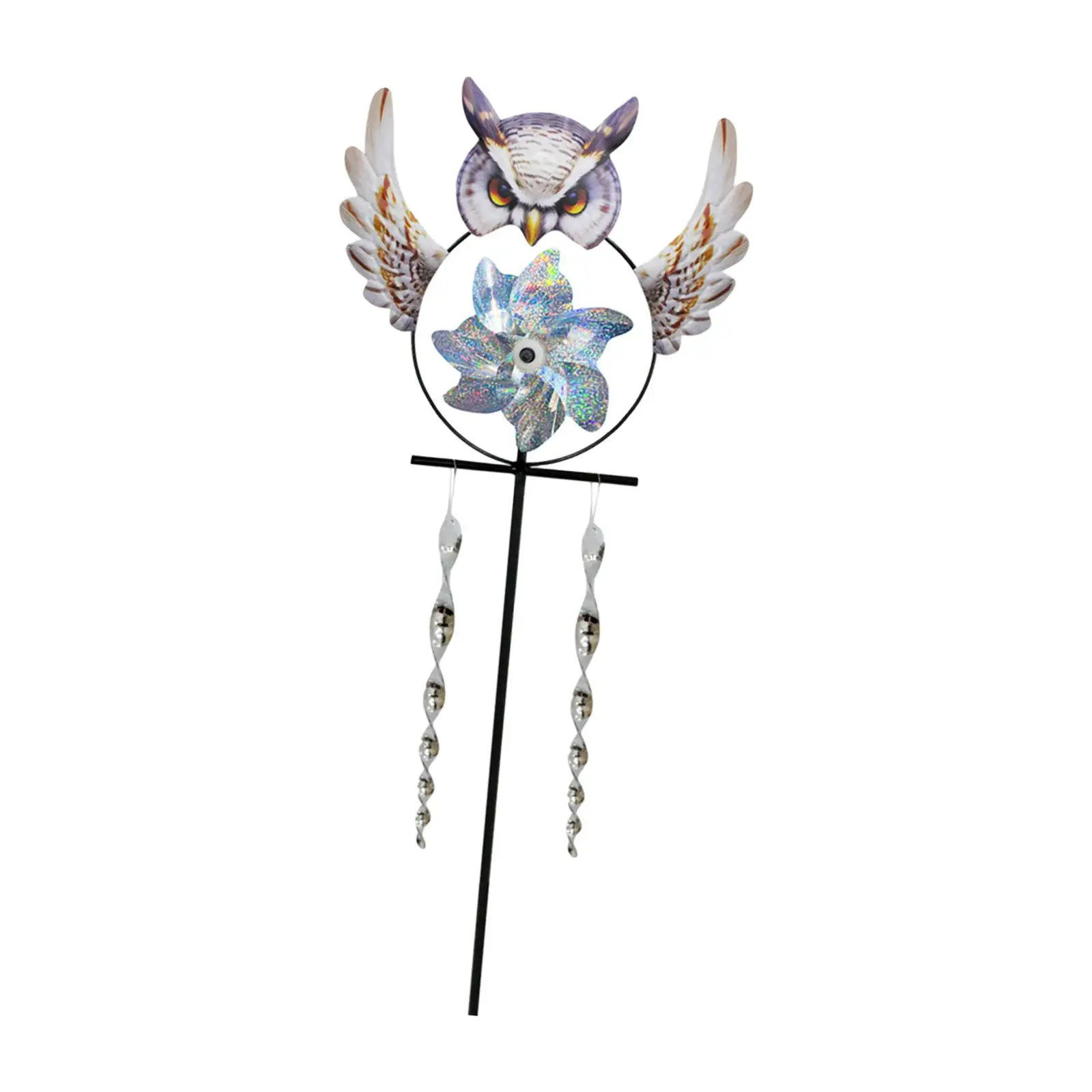 Garden Owl Shape Pinwheels with Stake Decoration Wind Powered DIY Assembled 37inch Tall for Courtyard Versatile Stylish Durable